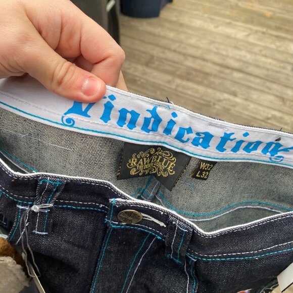 Vintage Y2K Embroidered Raw Blue Vindication Jeans Size 32 Blue BNW - Picture 7 of 7
